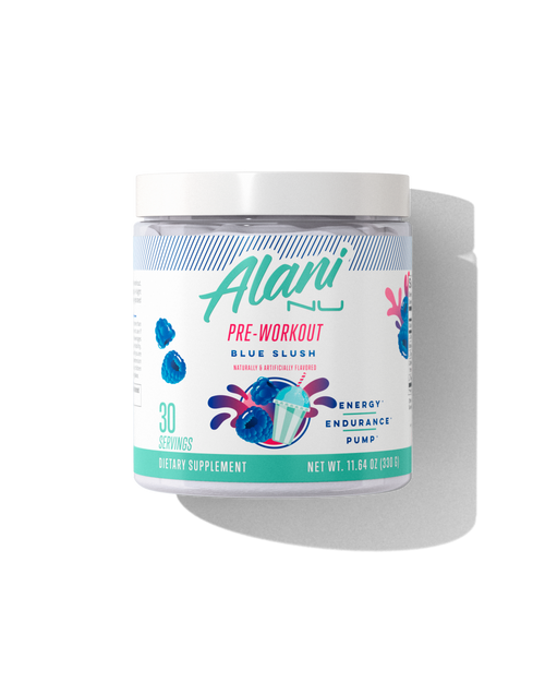A 30 serving container Pre-Workout in Blue Slush flavor.