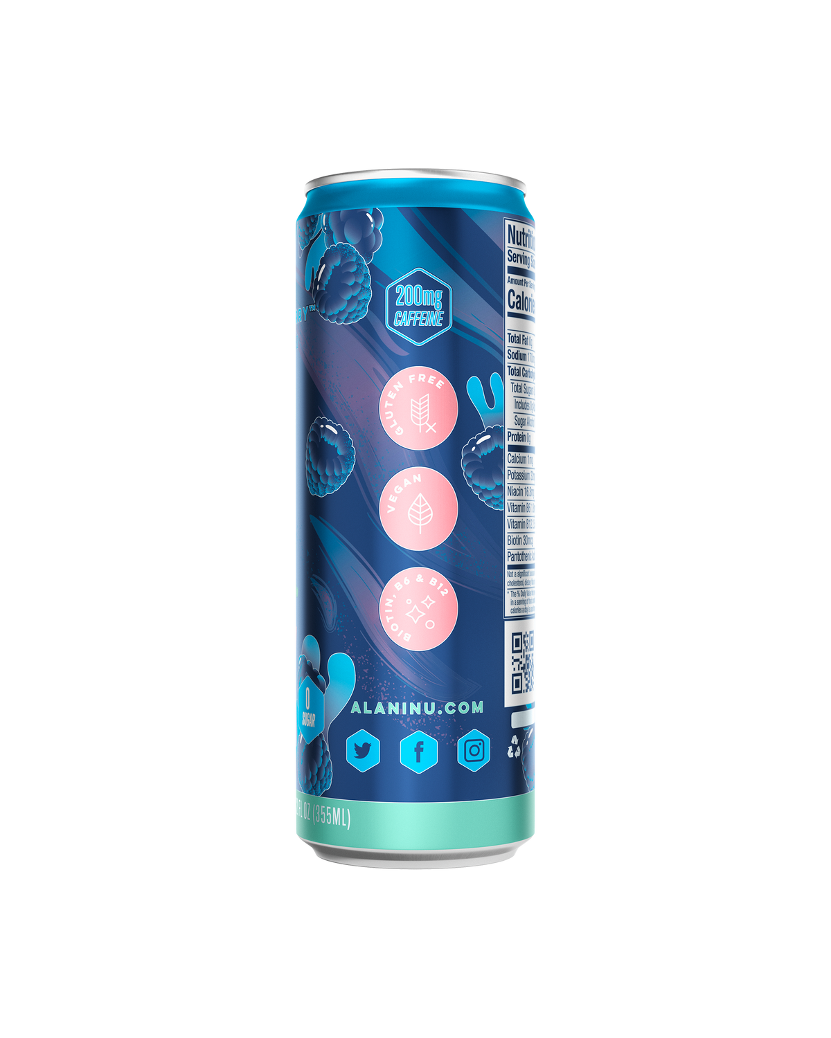 A side view of Energy Drink in Breezeberry flavor showcasing details of product.