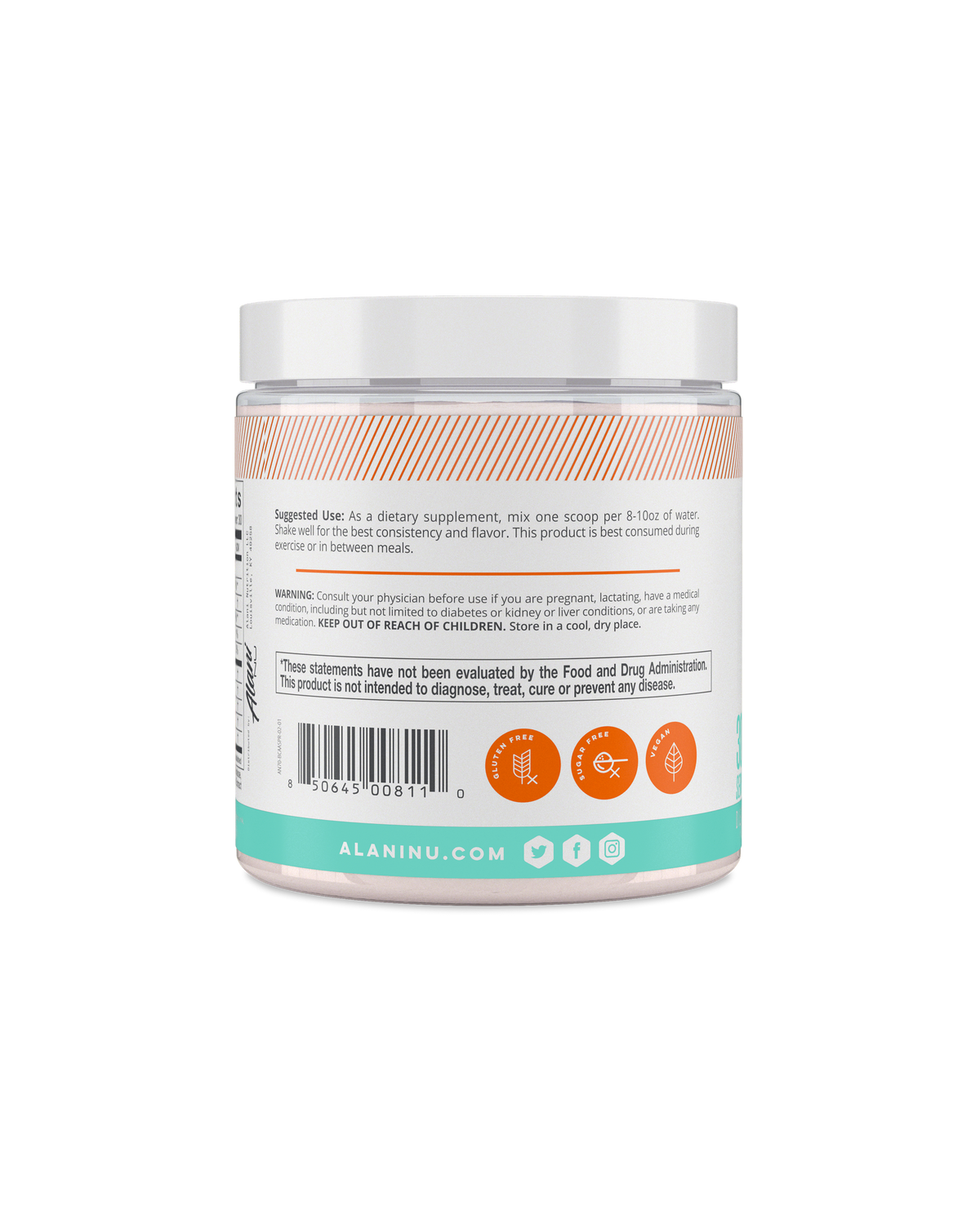 A side view of BCAA in Sour Peach Rings flavor showcasing suggest use of product.