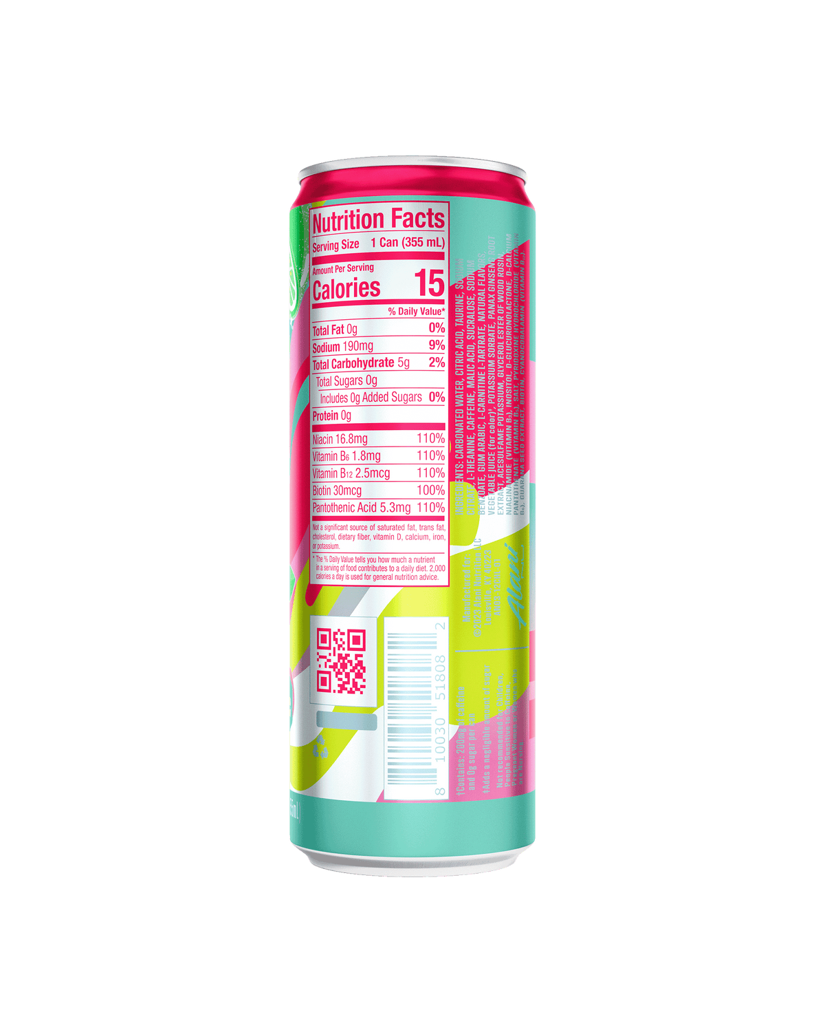 A back image of Energy Drink in Cherry Twist displaying nutrition facts.