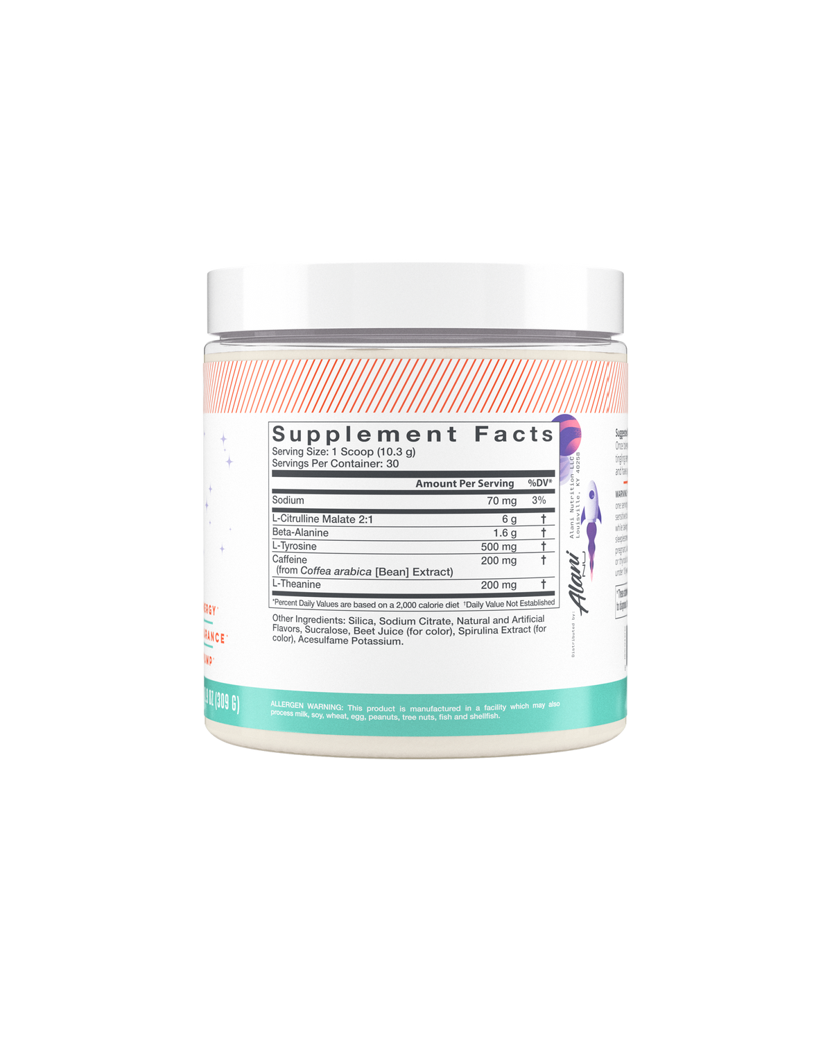 A back view of Pre-Workout in Galaxy Lemonade flavor highlighting supplement facts.