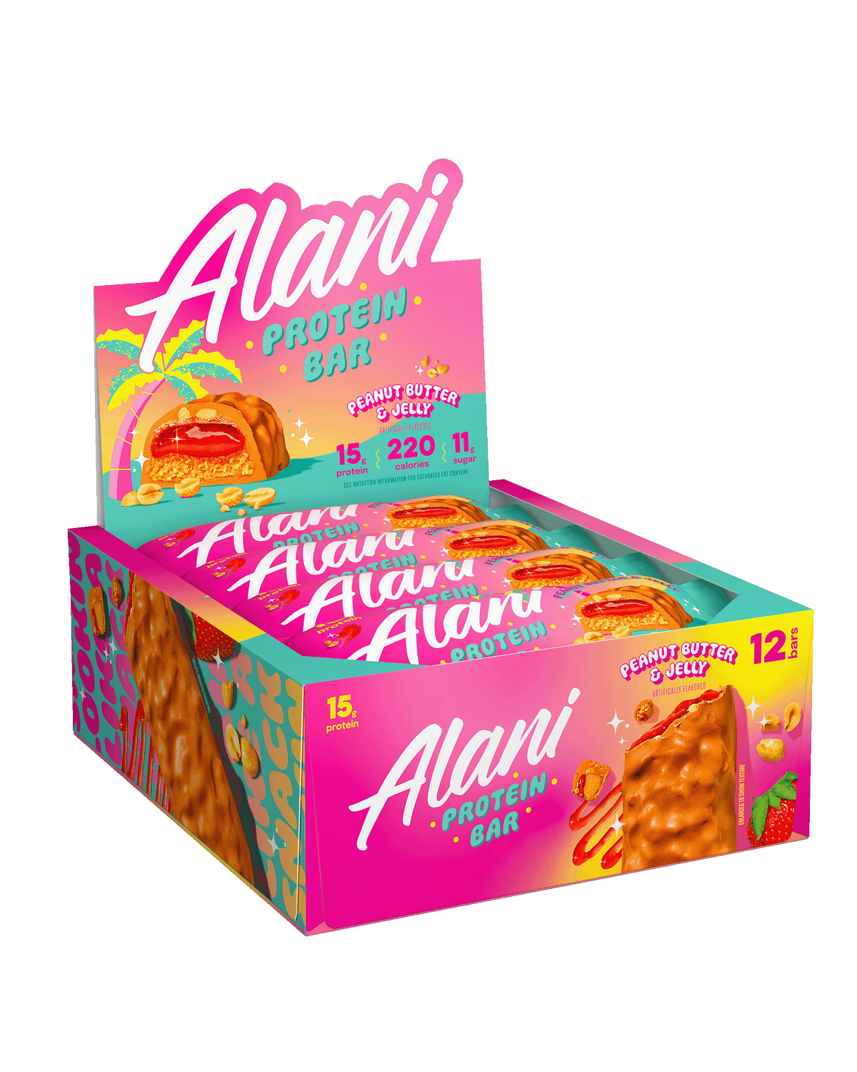 A 12-pack Protein Bar in Peanut Butter & Jelly flavor.
