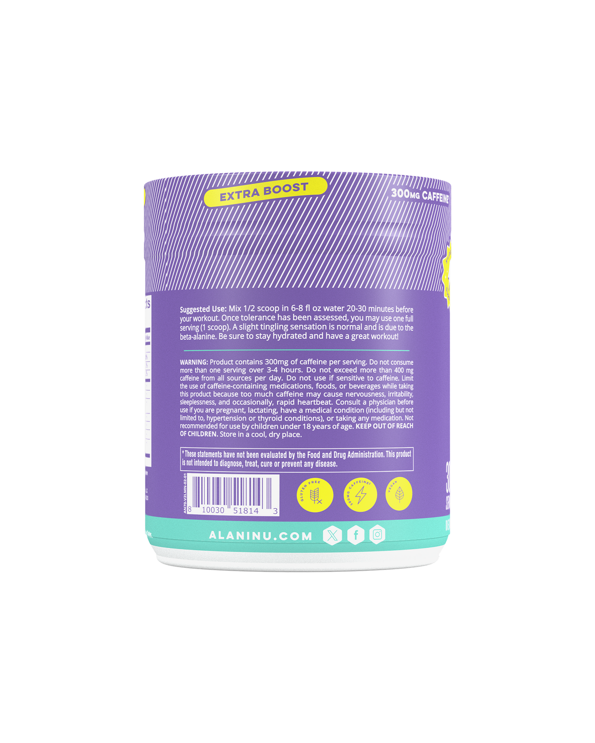 A side view of Pre-Workout + in flavor Frozen Lemonade showcasing suggested use of product.