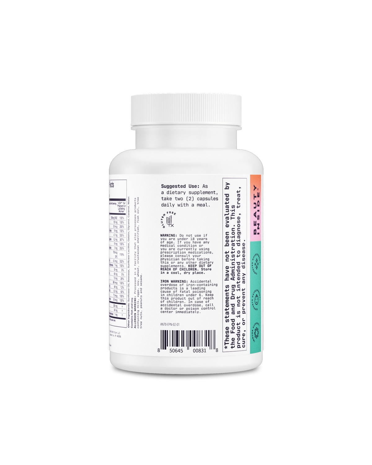 A side view of Prenatal supplements showcasing the suggested use of the product.