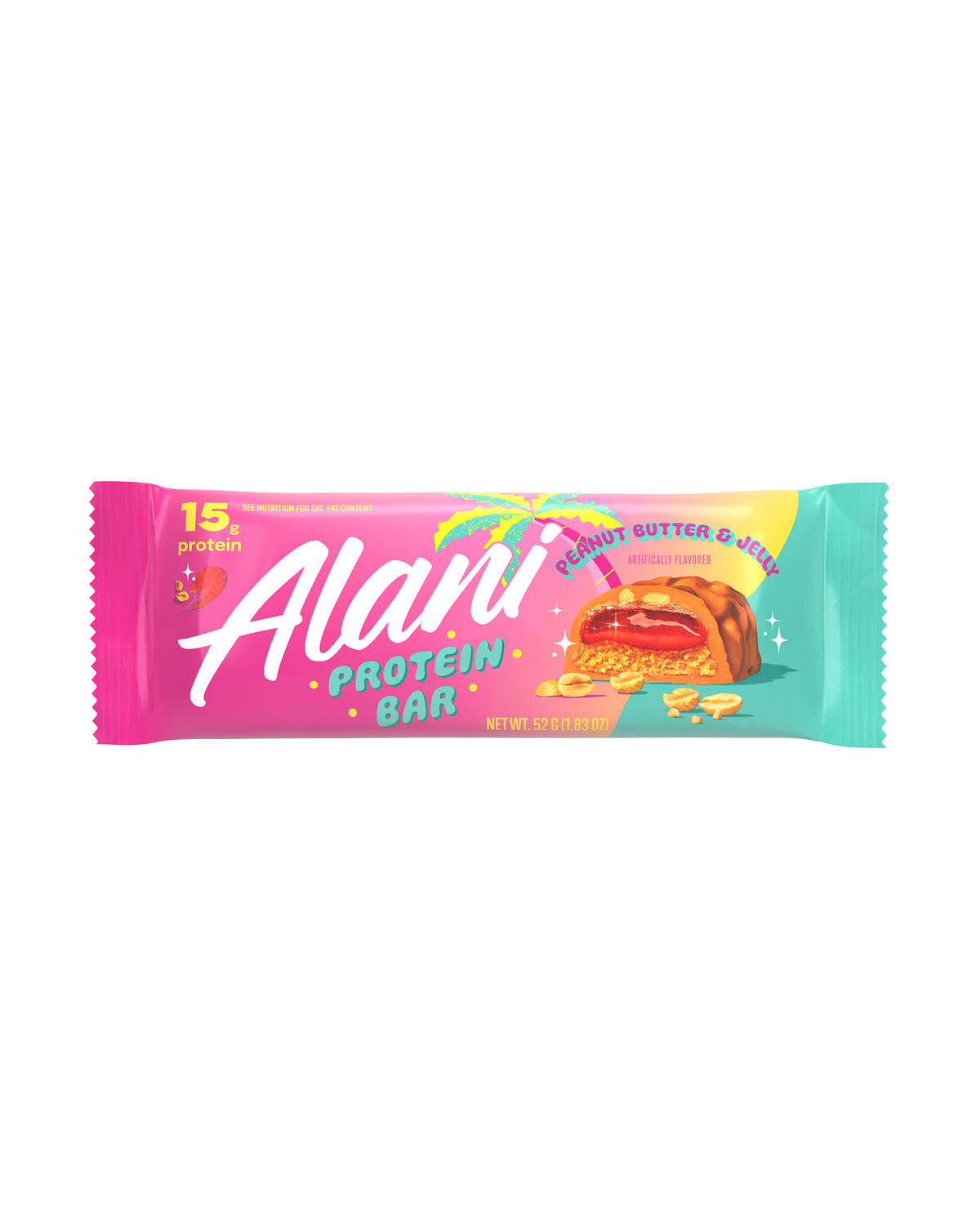 A horizontal  Protein Bar in Peanut Butter & Jelly flavor.
