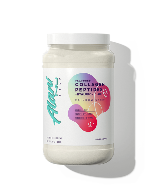 A 14-day supply container of Collagen Peptides in Rainbow Candy flavor.