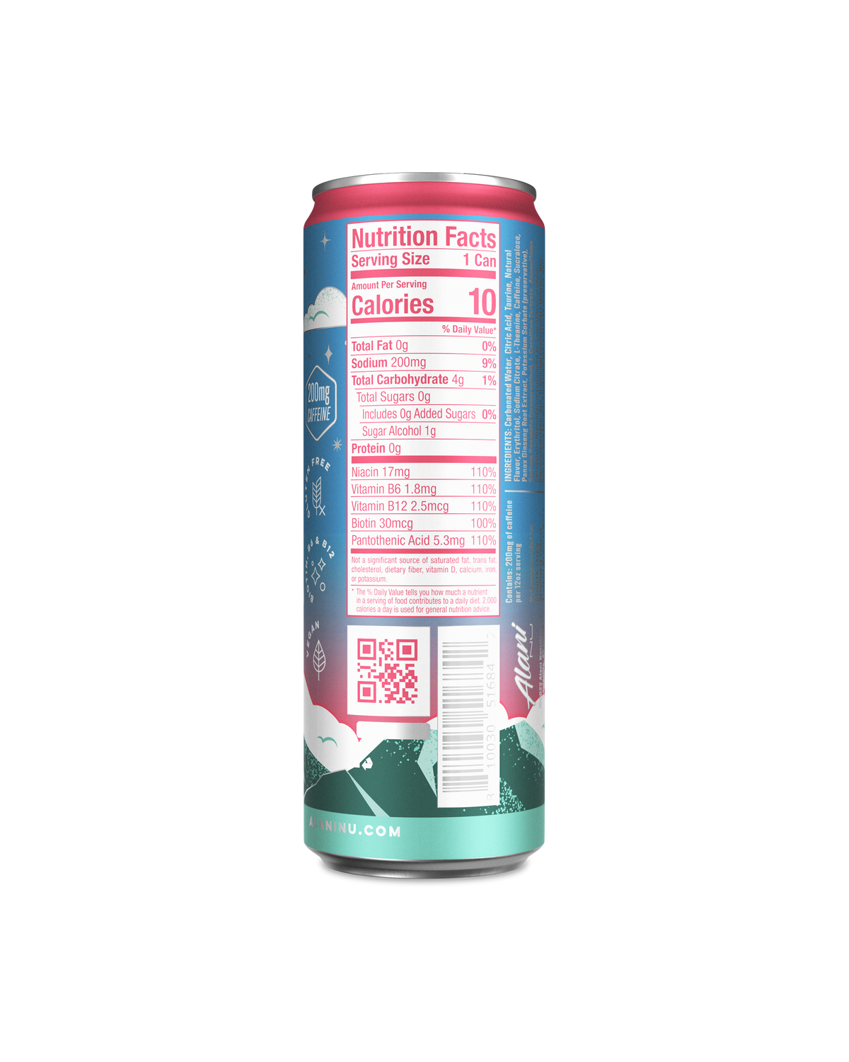 A back view of Energy Drink in Kiwi Guava flavor highlighting nutrition facts.