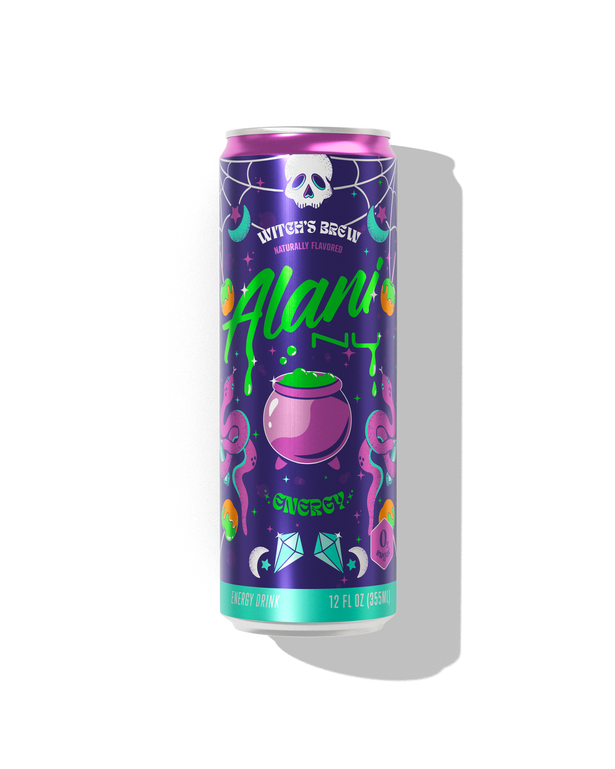 A 12 oz Witch's Brew Energy Drink.