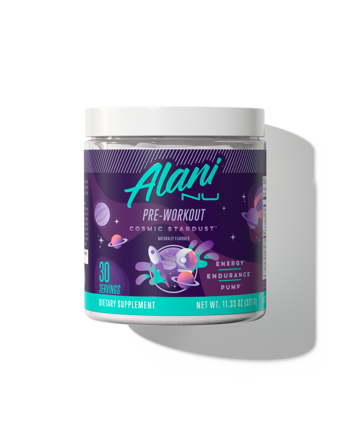 A 30 serving container Pre-workout in Cosmic Stardust flavor.