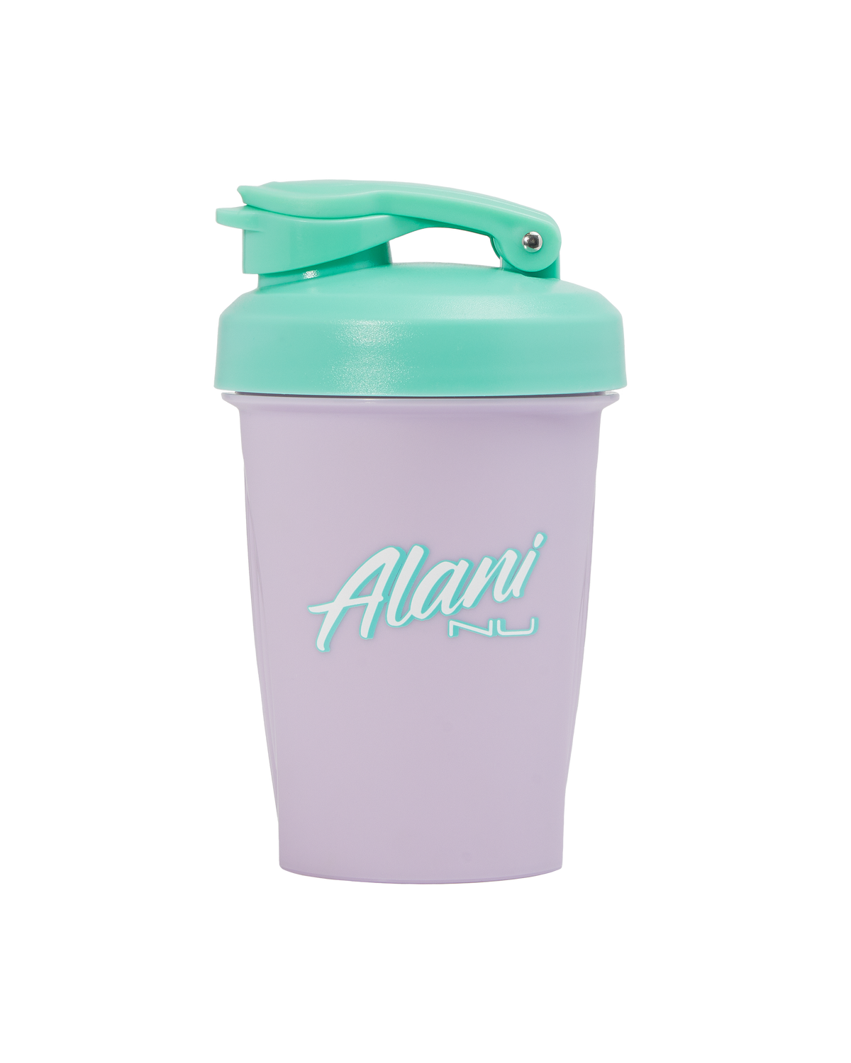 A front-facing image of 12oz Shaker Lilac Love with Alani logo.