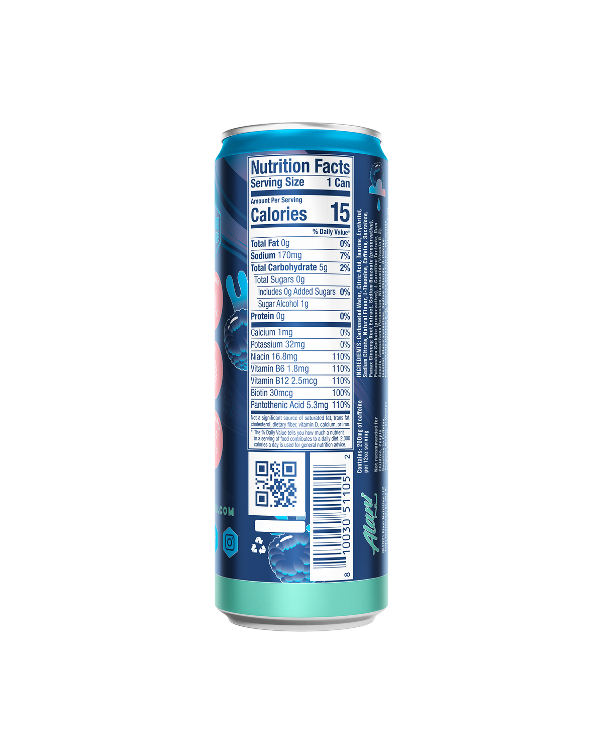 A back view of Energy Drink in Breezeberry flavor highlighting nutrition facts.