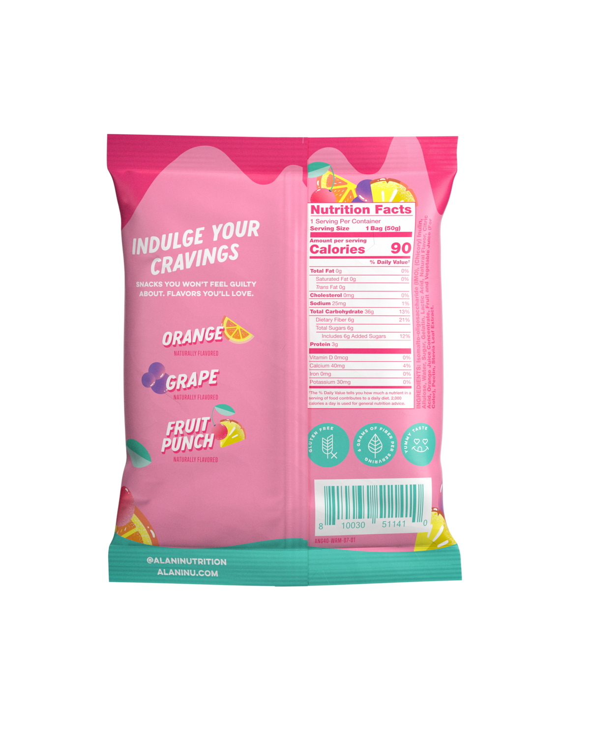 A back view of Gummi in Sour Gummy Worms flavor highlighting nutrition facts 