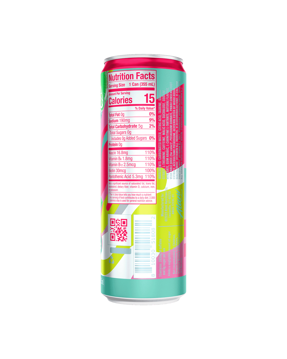 A back image of Energy Drink in Cherry Twist displaying nutrition facts. 