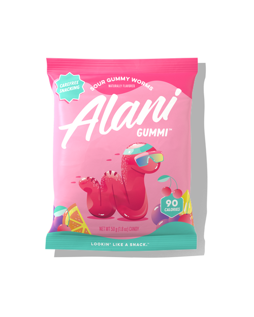 A bag of Alani Sour Gummy Worms.