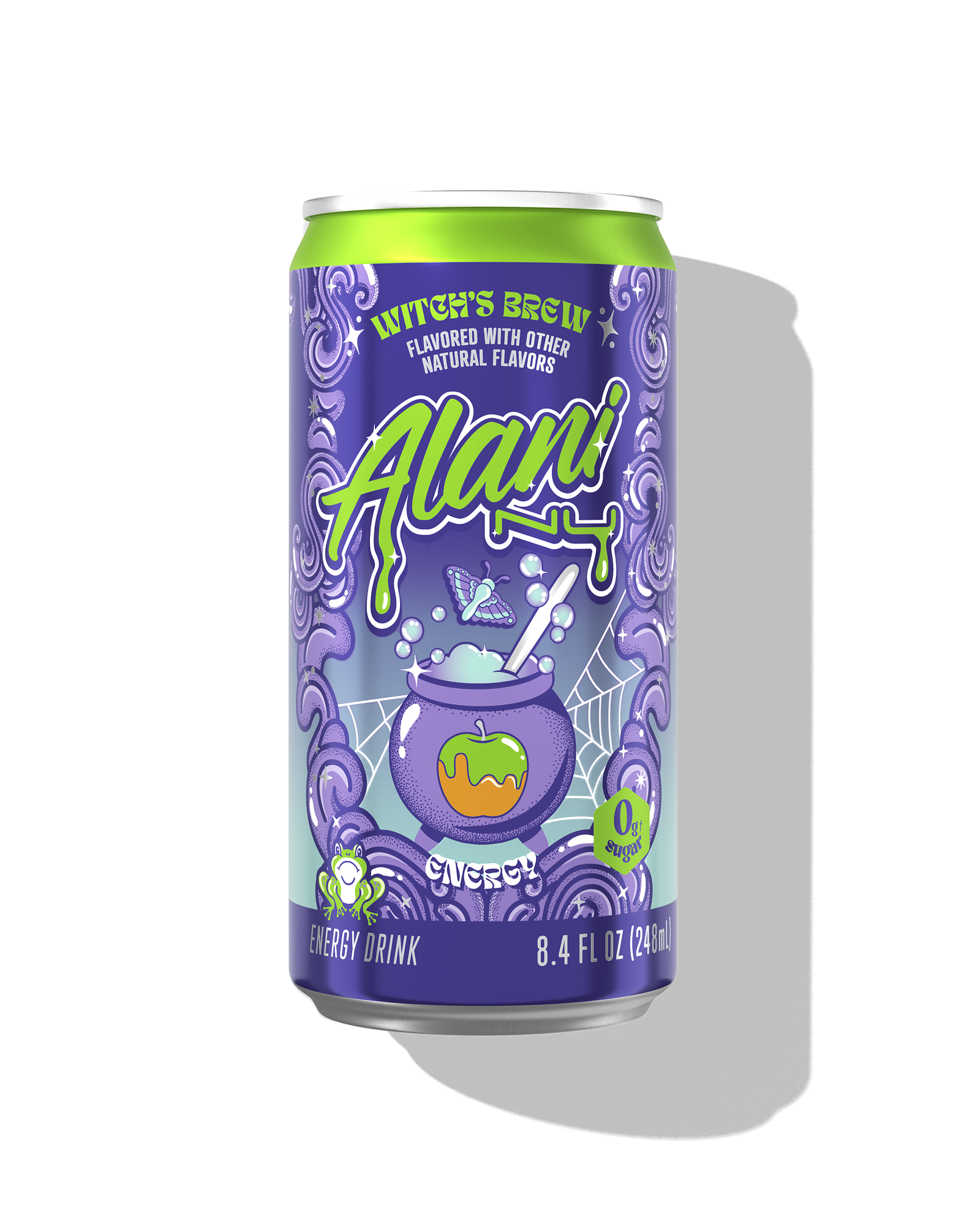The front view of a sugar-free 8.4oz can of Witch's Brew Alani Nu Mini Energy, flavored with other natural flavors.