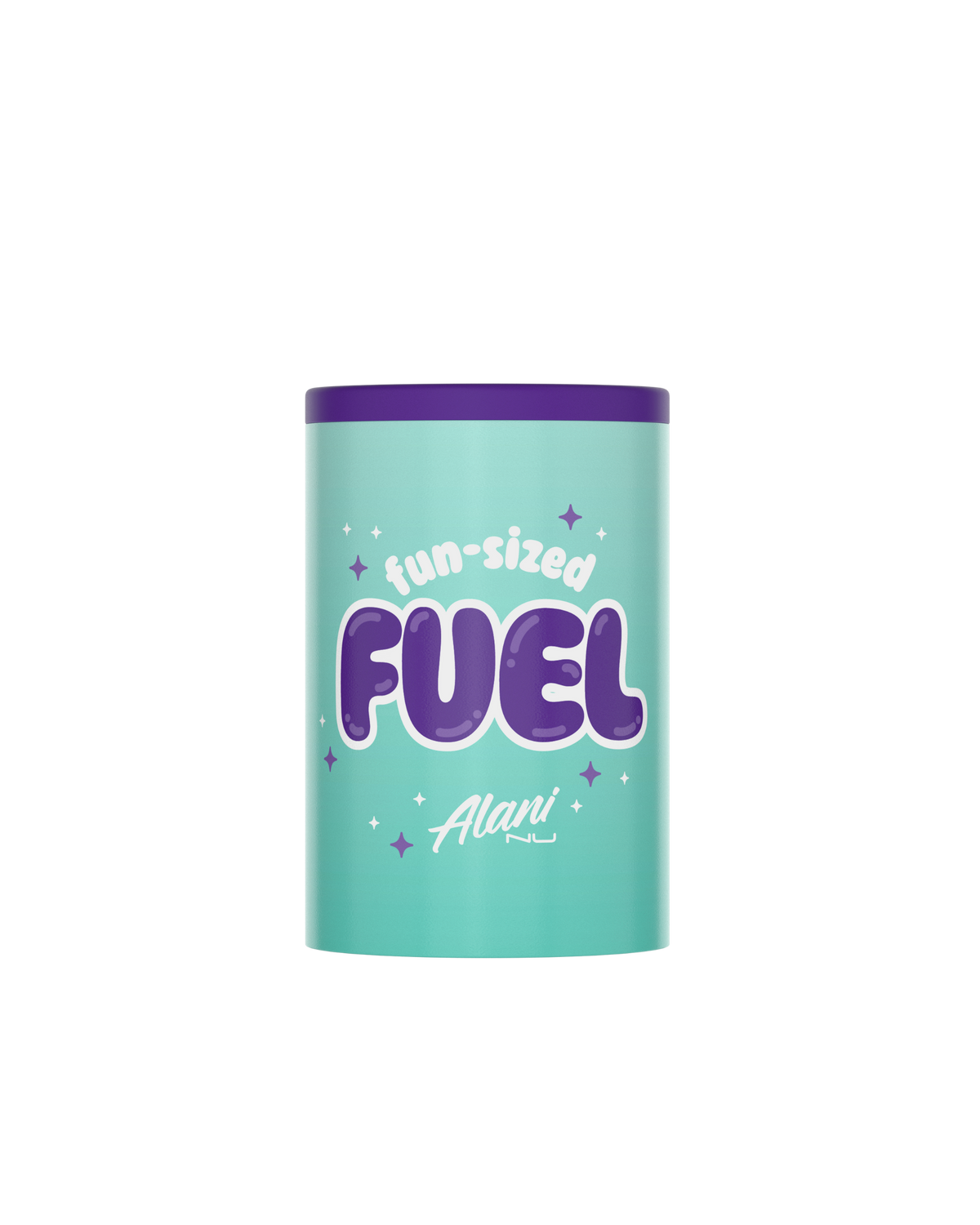 A front view of a single Alani Energy mini can with a "fun-sized FUEL" displayed.