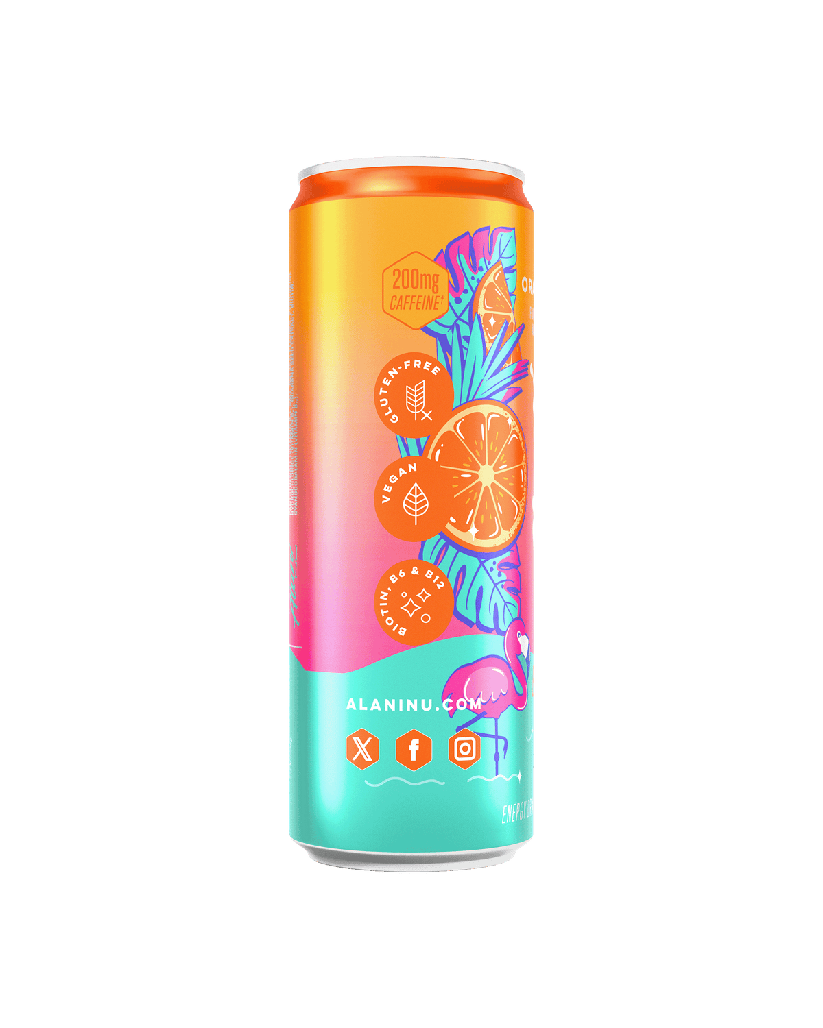 A side view of Energy Drink in flavor Orange Kiss. 
