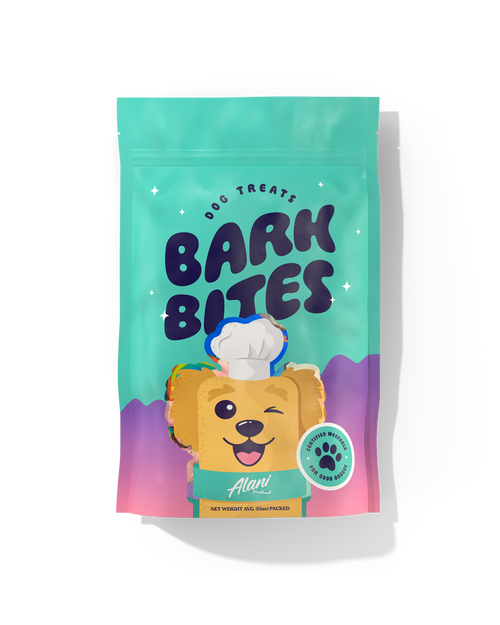 A front-facing image of Bark Bites Dog Treats. 