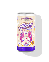 The front view of a sugar-free 8.4oz can of Voodoo Vanilla Alani Nu Energy drink, flavored with other natural flavors.