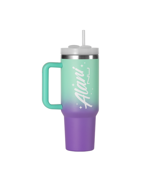 A 40oz twilight sky colored travel tumbler.