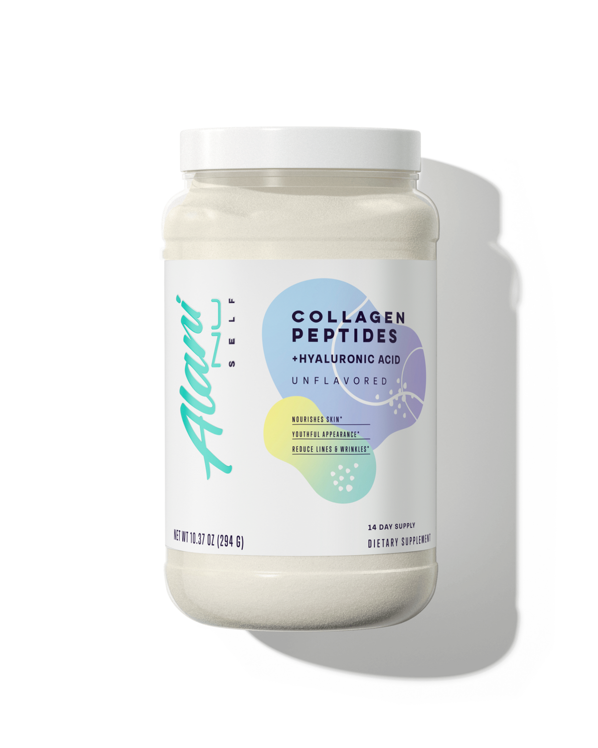 A 14-day supply container of Collagen peptides in unflavored flavor.