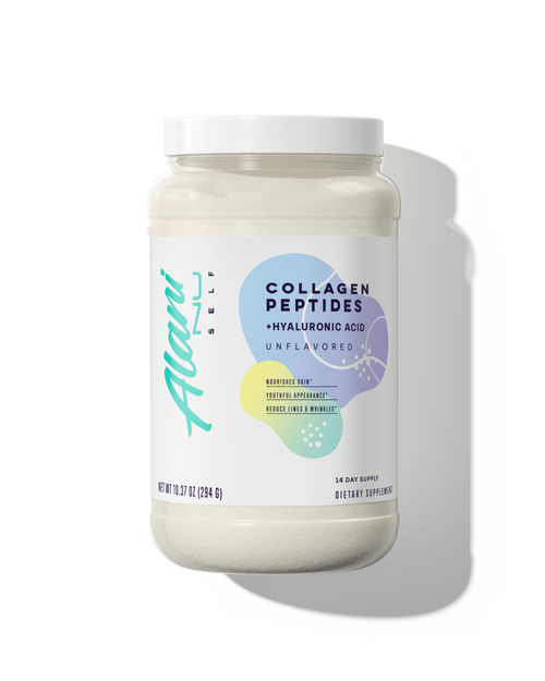 A 14-day supply container of Collagen peptides in unflavored flavor.