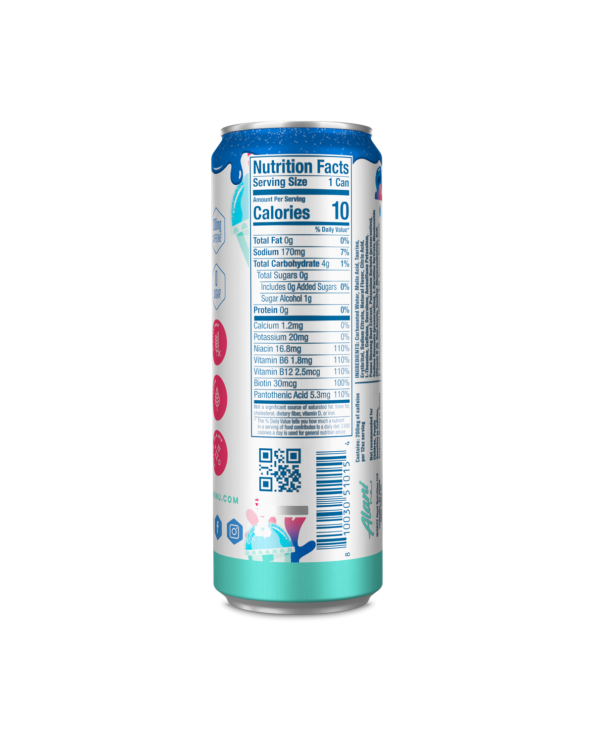 A Energy Drink in Blue Slush flavor highlighting nutrition facts.