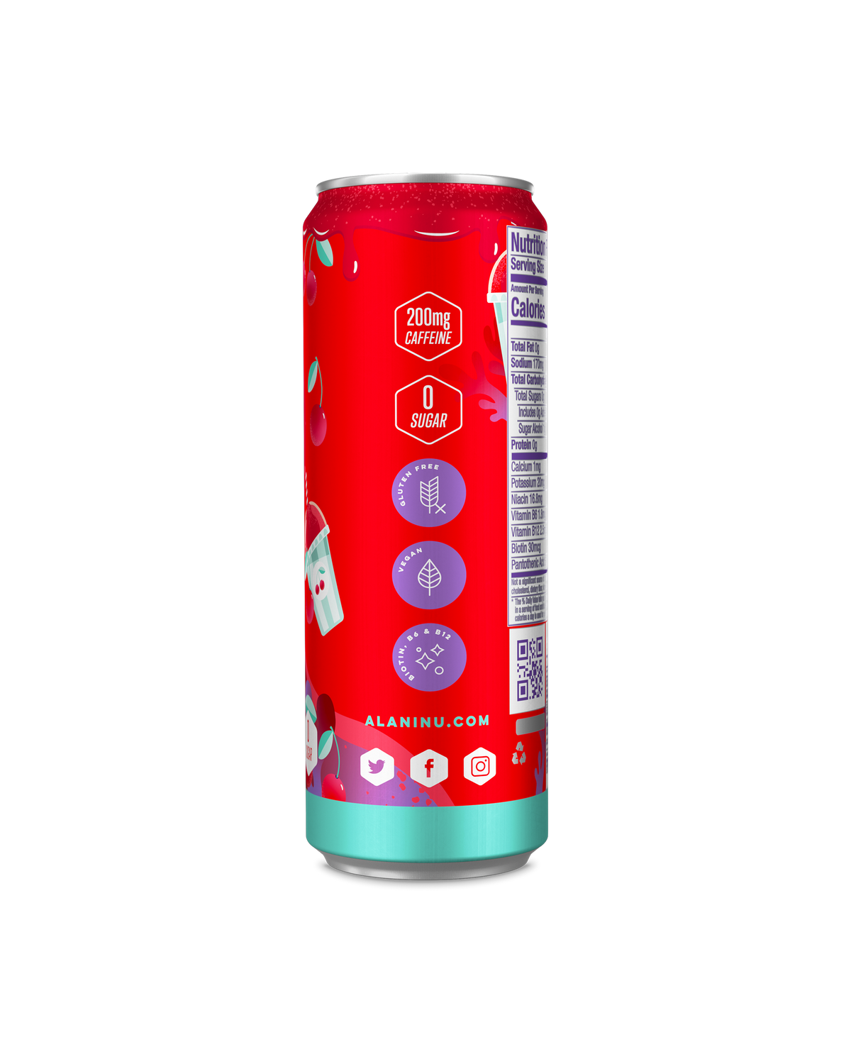 A side view of Energy Drink in Cherry Slush flavor showcasing product details.