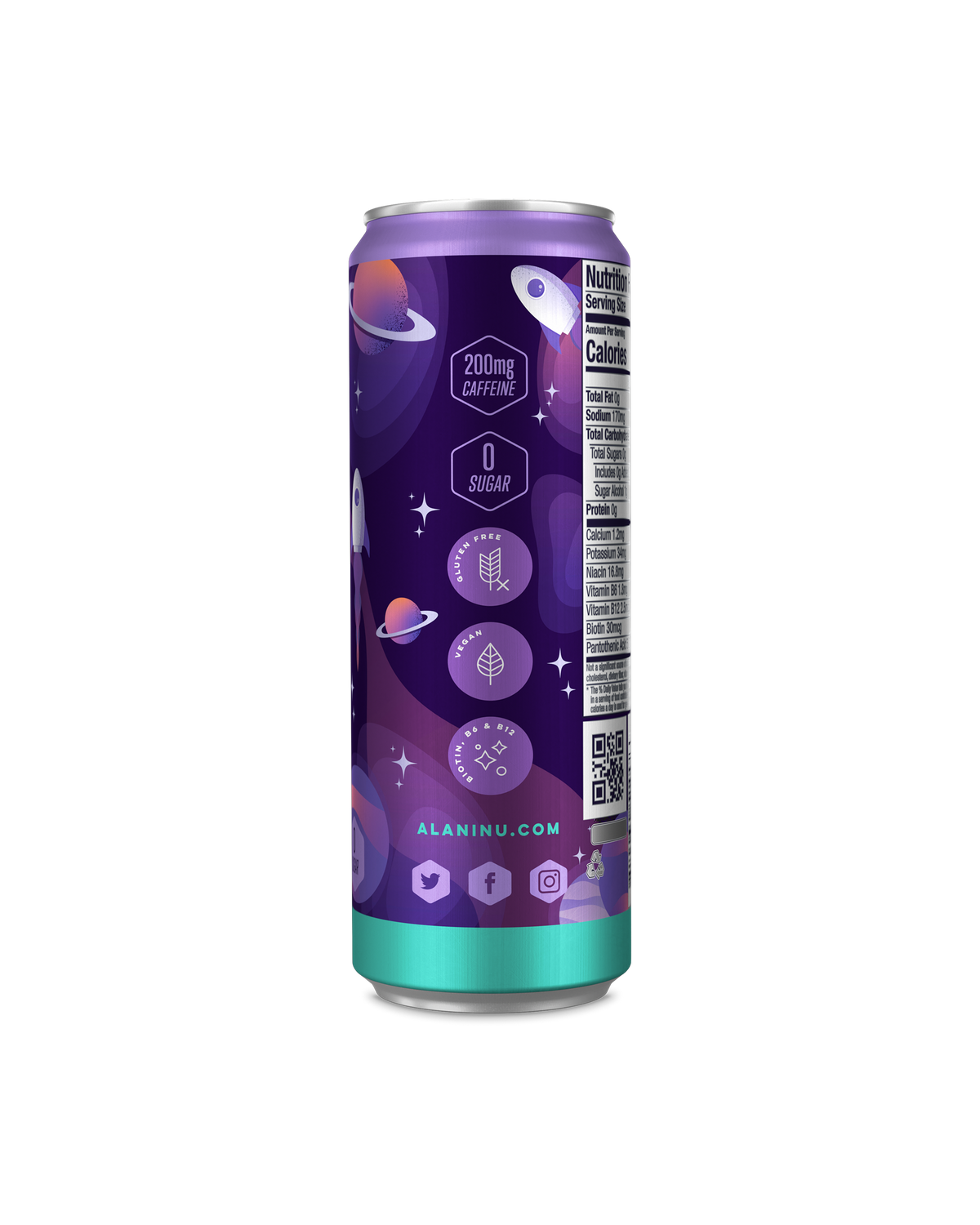A side view of Energy drink in Cosmic Stardust flavor showcasing details of product.