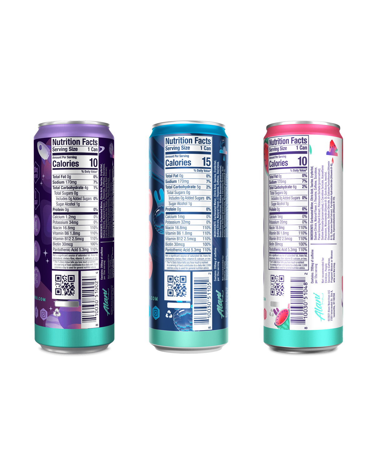 A back view of energy drinks in Fruit Blast flavor highlighting nutrition facts details. 