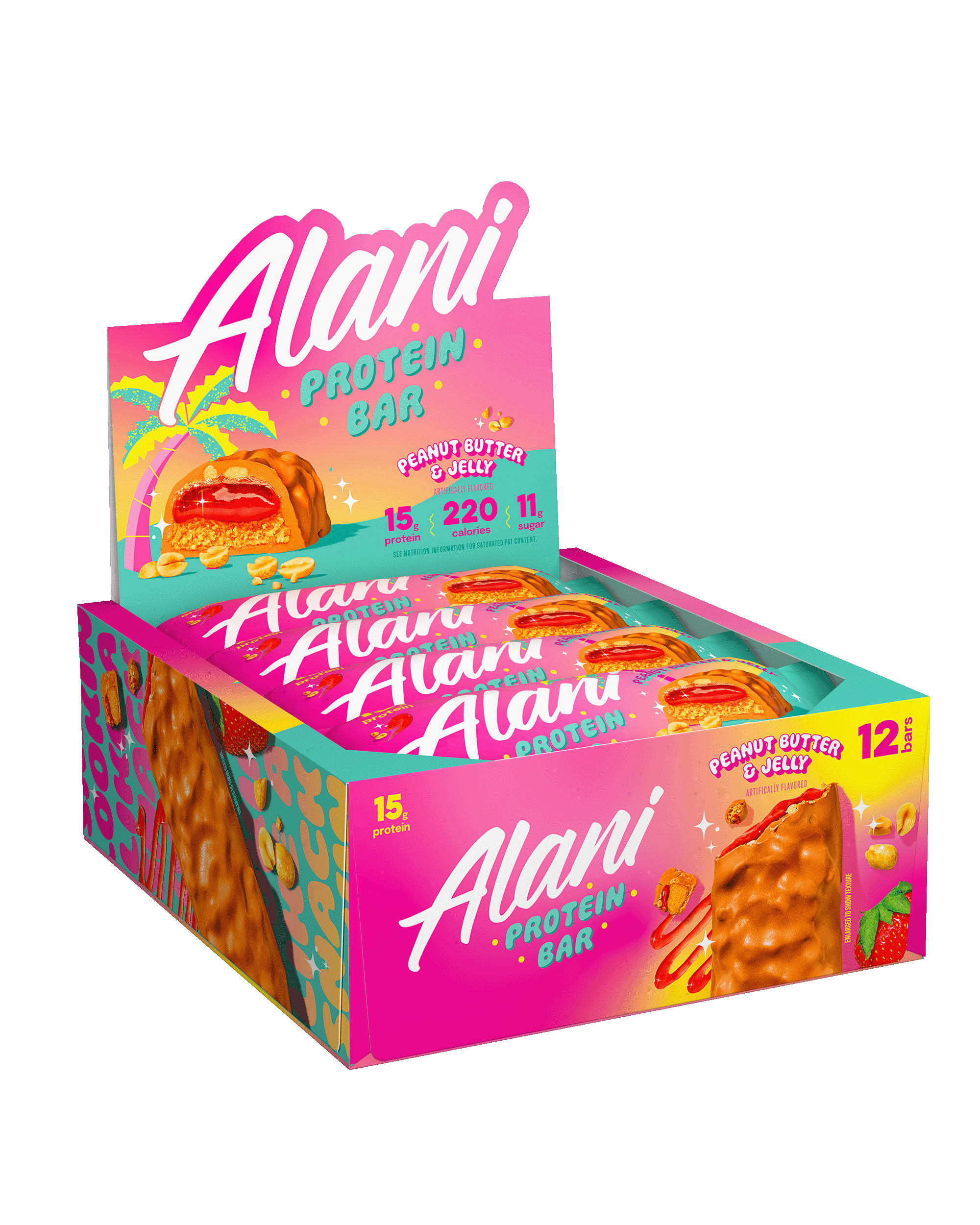 A 12-pack Protein Bar in Peanut Butter & Jelly flavor.