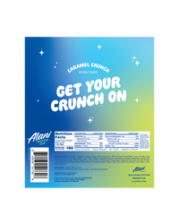 A nutrition facts label of Protein Bars in Caramel Crunch flavor.
