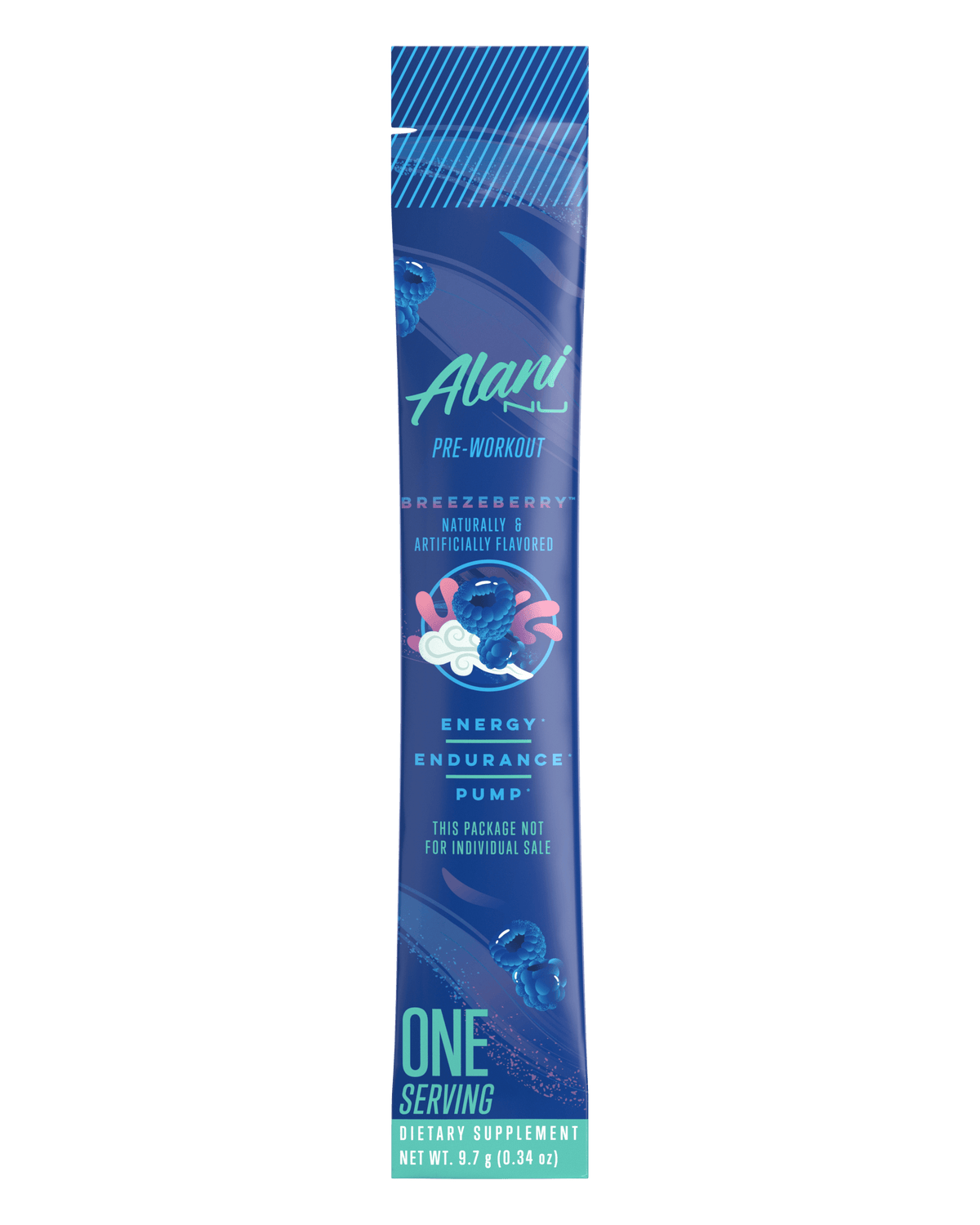A Pre-Workout Sample Stick in Breezeberry flavor.
